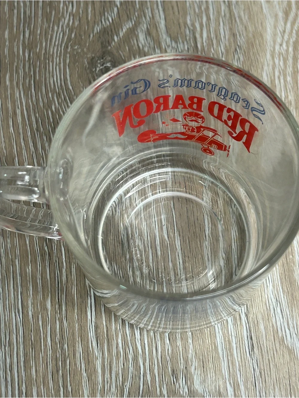 Vintage Seagram's Gin Red Baron Clear Glass Mug Cocktail Recipe Barware